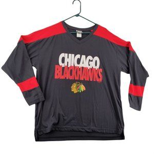CHICAGO BLACKHAWKS Shirt Men’s Long Sleeve V-Neck Pullover Tee Black Red Large